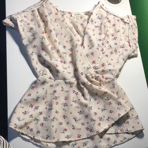 White floral wrap front shirt